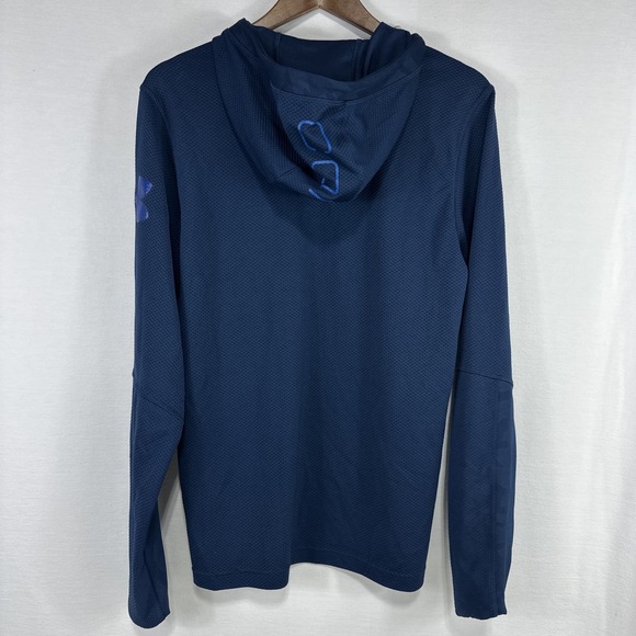 Under Armour 1/4 Zip Pullover Men's Medium Navy Hooded Combine Long Sleeve Run - Picture 7 of 8